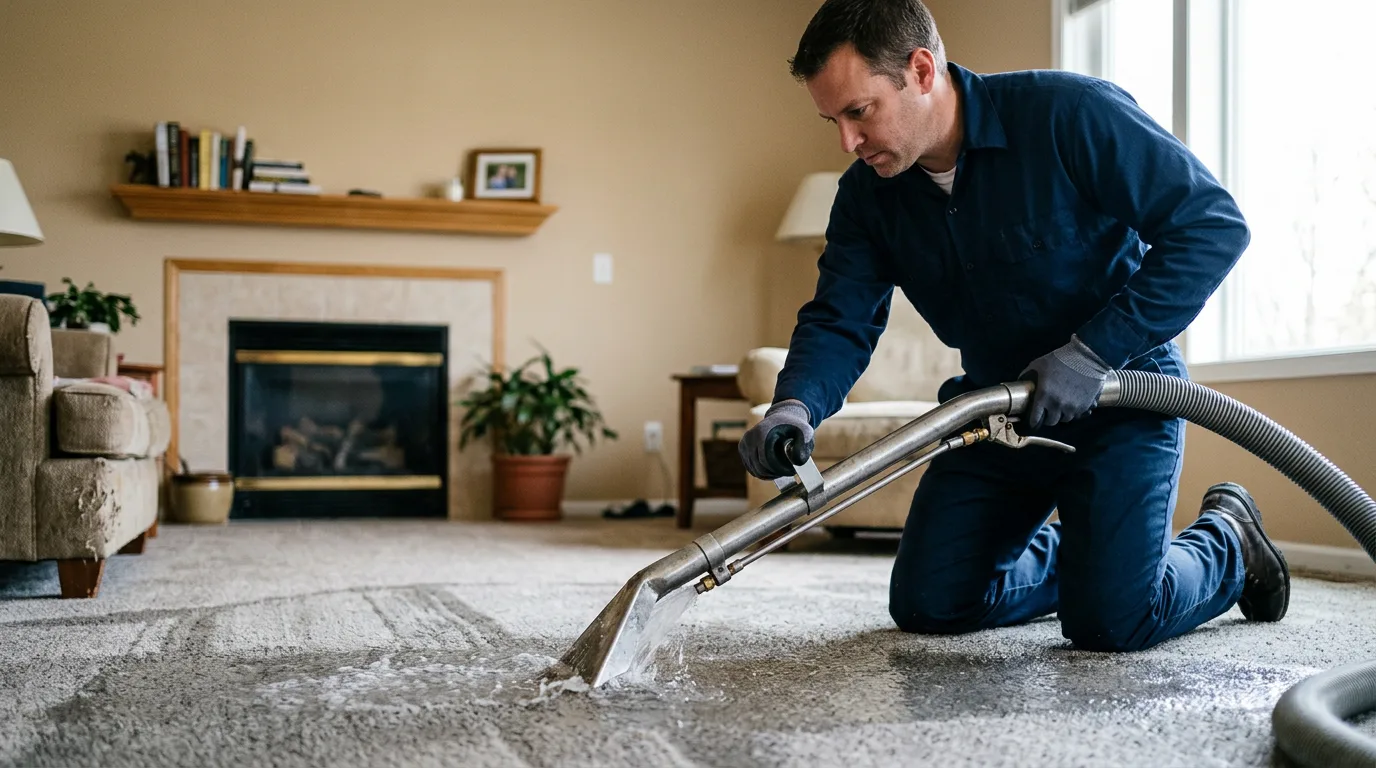 Water damage restoration technician working near East Lynn, IL